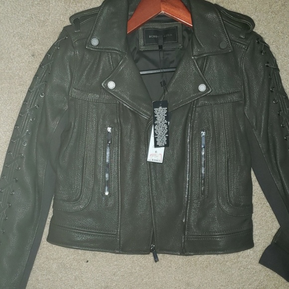 BCBGMAXAZRIA NWT real leather olive Moto jacket - Picture 8 of 8